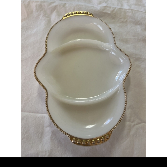 Fire King Other - Fire King White and Gold Divided Platter